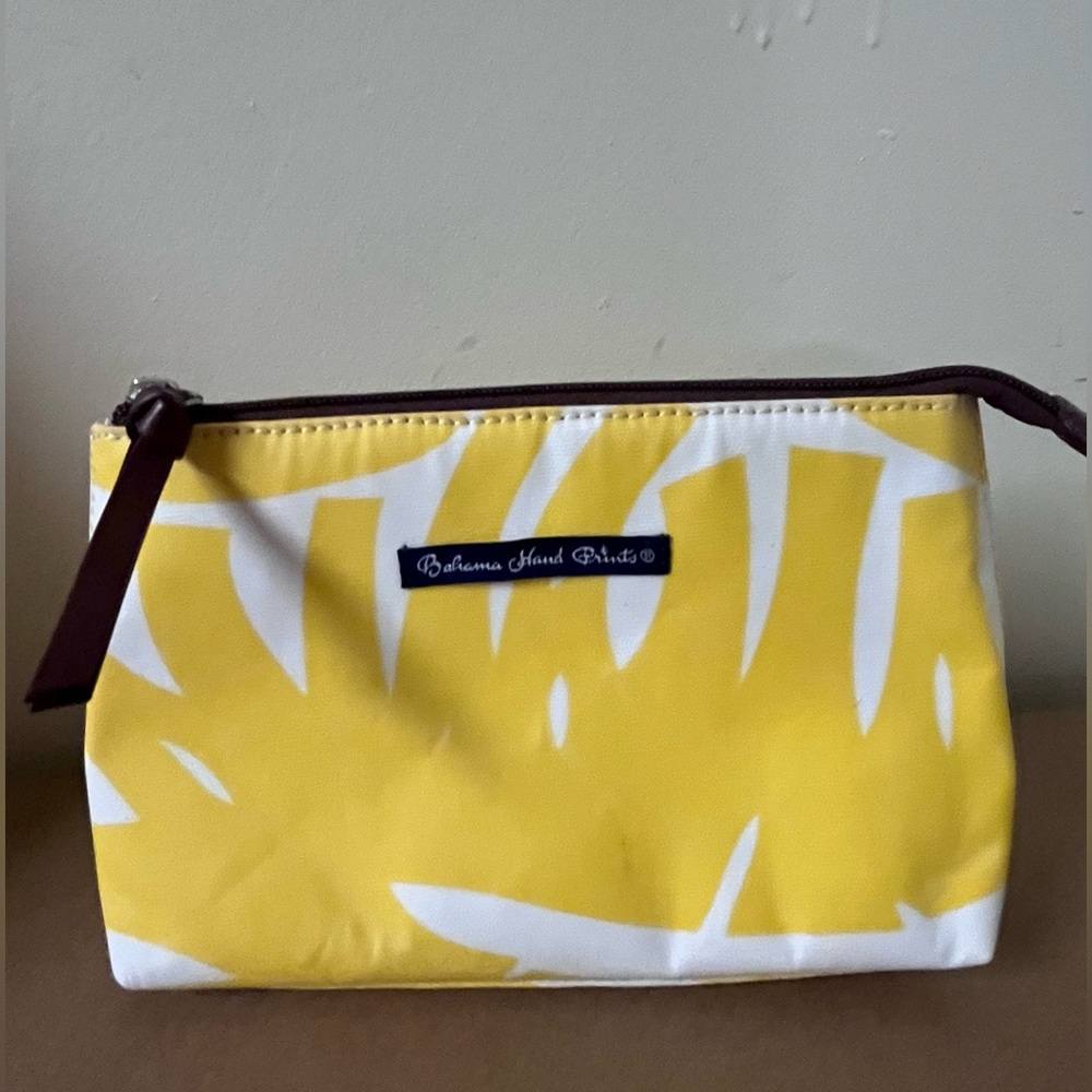 Bahama Hand Prints Yellow and White Cosmetic Bag